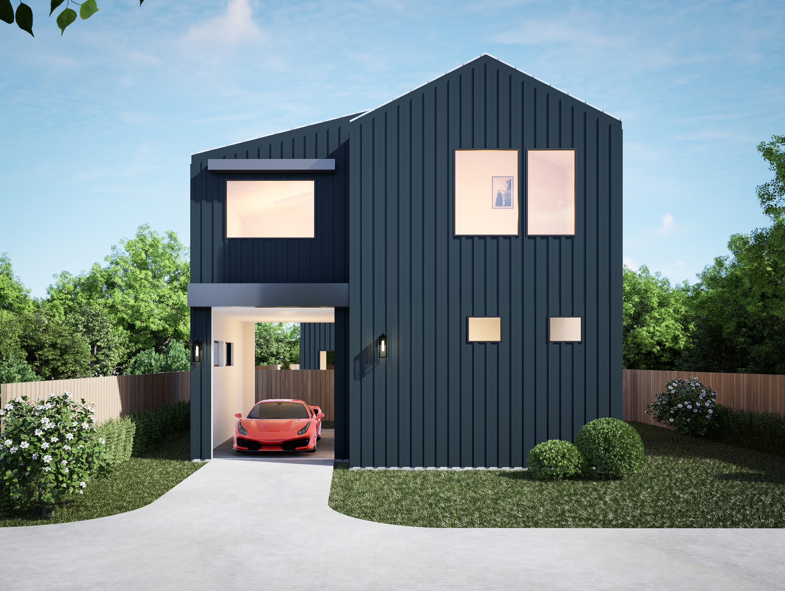 Graphical view of a blue color house